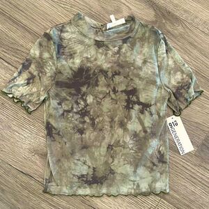 916 Generation Top Green Medium M 8 10 Girls Sheer Mock Short Sleeve Tie Dye NWT